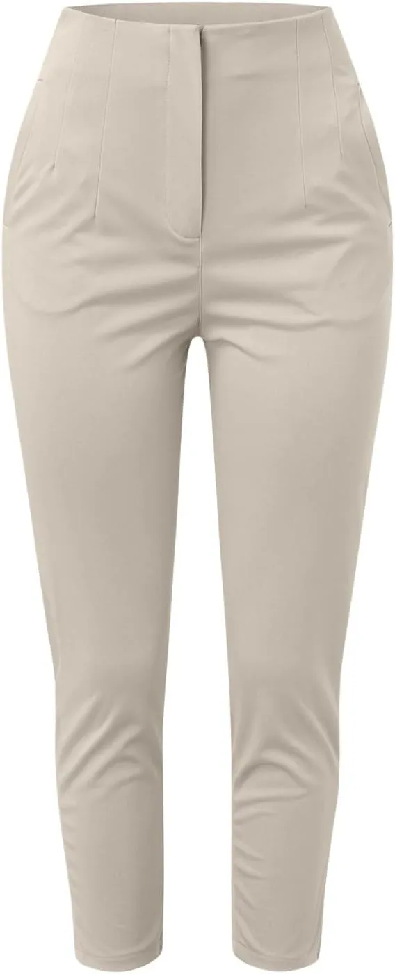 High Waist Cropped Pants for Women Trendy Dressy Slim Fit Business Pants Casual Comfy Pleated Work Trousers with Pockets