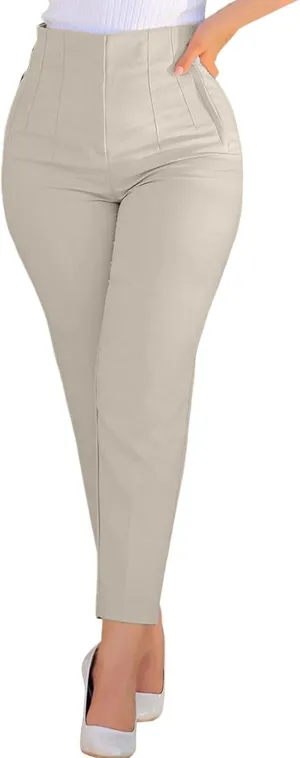 High Waist Cropped Pants for Women Trendy Dressy Slim Fit Business Pants Casual Comfy Pleated Work Trousers with Pockets
