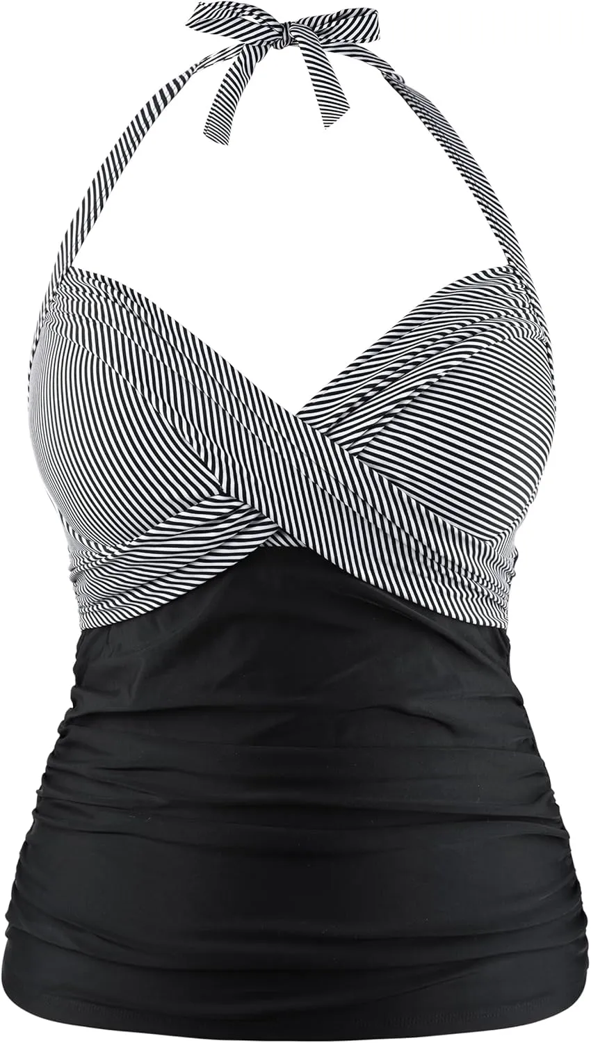 Hilor Women's Underwire Tankini Top Halter V Neck Swimsuits Front Twist Tummy Control Bathing Suit Tops Only