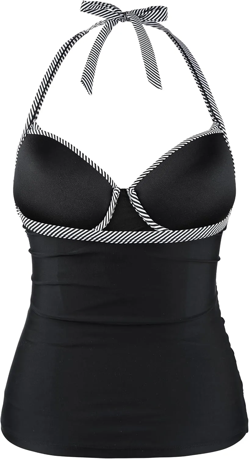 Hilor Women's Underwire Tankini Top Halter V Neck Swimsuits Front Twist Tummy Control Bathing Suit Tops Only