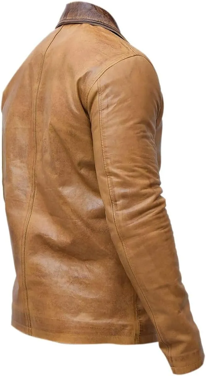 HLH Arthur Morgan's RDR2 Men Brown Blazer Styled Tan Brown Faux Leather Jacket Coat For Men