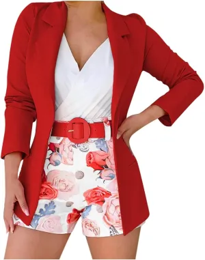 hlysgo Women's Blazer Shorts Set 2 Piece Outfits Long Sleeve Blazer Jacket with Shorts Elegant Business Office Suit Sets