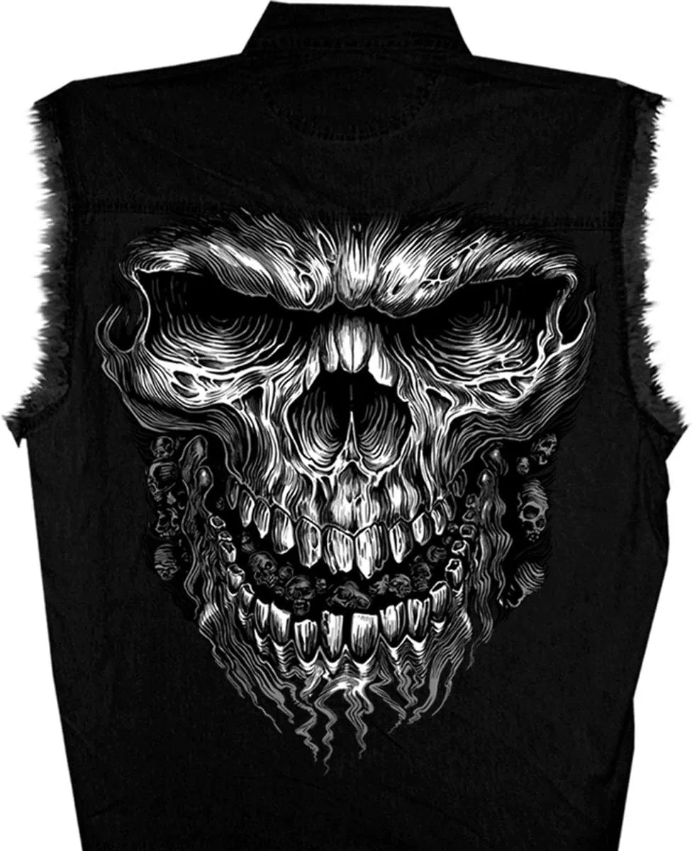 Hot Leathers Men's Denim Shredder Skull Sleeveless Shirt