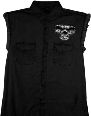 Hot Leathers Men's Denim Shredder Skull Sleeveless Shirt
