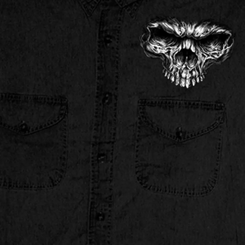 Hot Leathers Men's Denim Shredder Skull Sleeveless Shirt