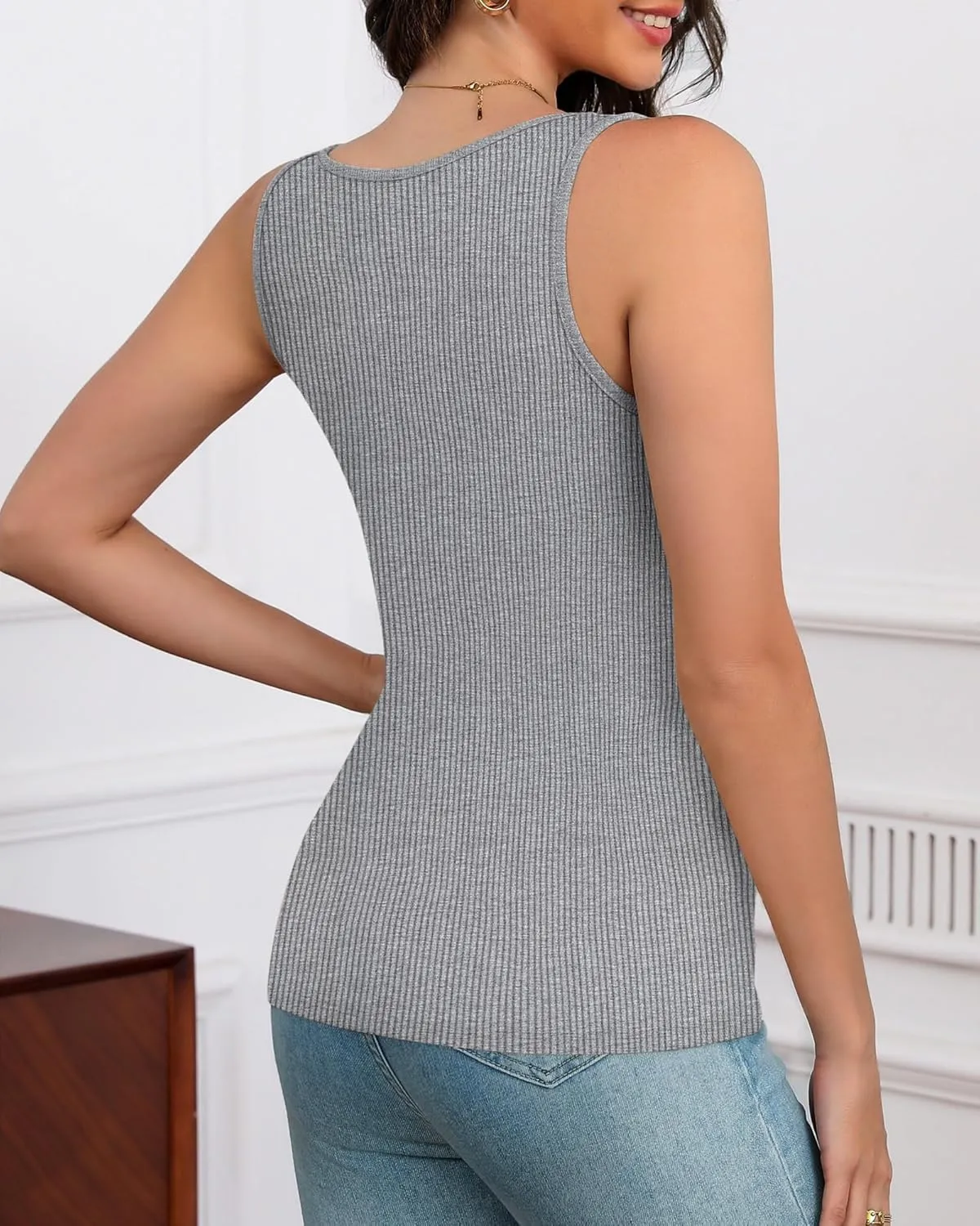 Huukeay 3 Pack Women's Cotton Ribbed Tank Tops, Square Neck Slim Fit Sleeveless Shirts Summer Knit Casual Basic Cami Tee
