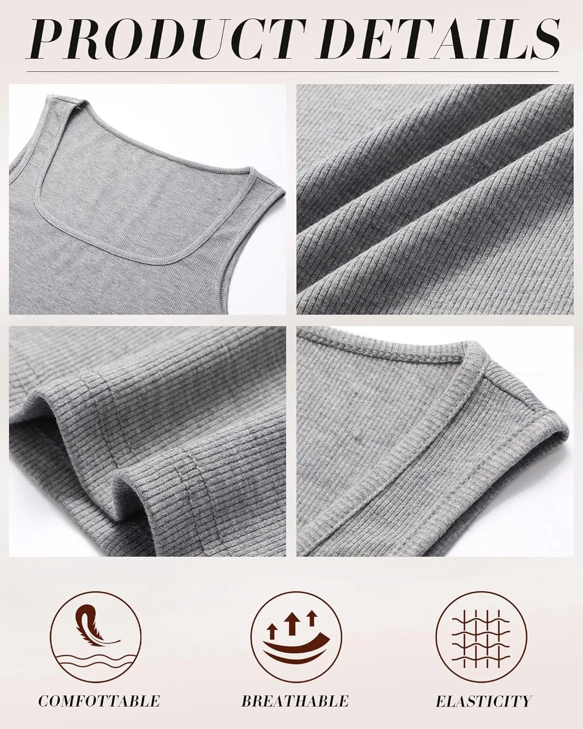 Huukeay 3 Pack Women's Cotton Ribbed Tank Tops, Square Neck Slim Fit Sleeveless Shirts Summer Knit Casual Basic Cami Tee