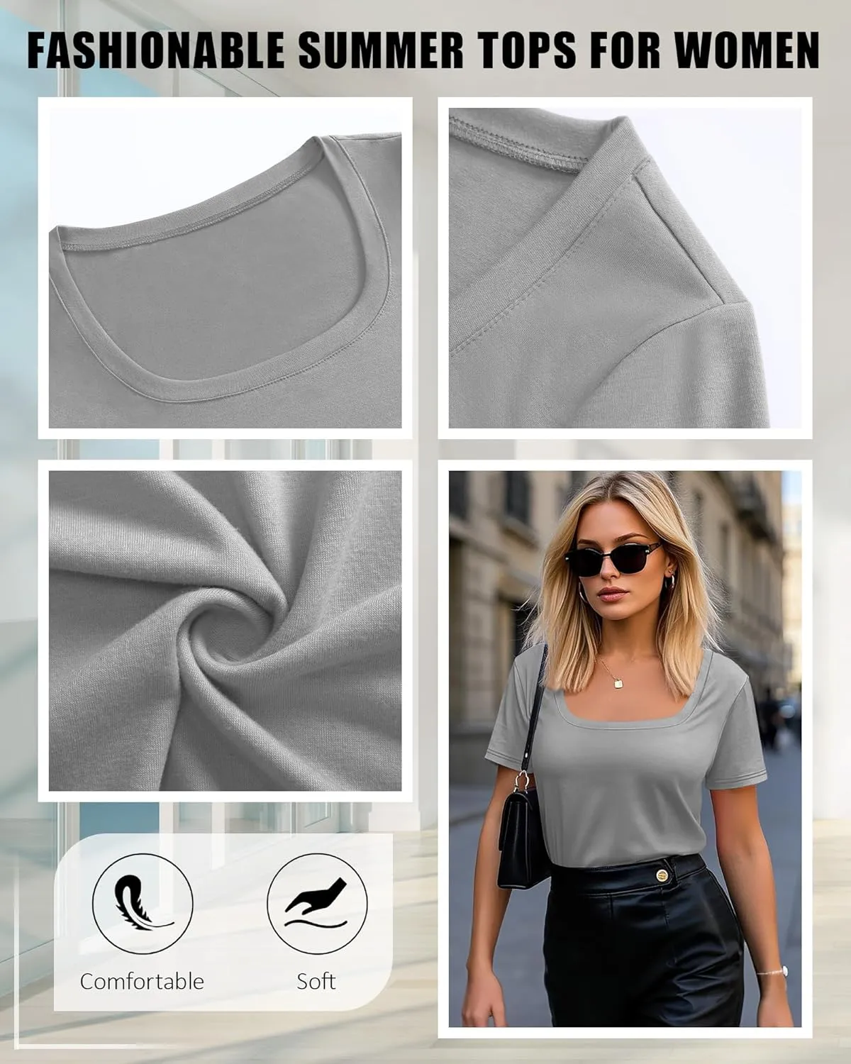 Huukeay 3 Pack Women's Summer Tunic Tops Scoop Neck Short Sleeve Shirt Casual Loose Fit Swing Tee to Wear with Leggings