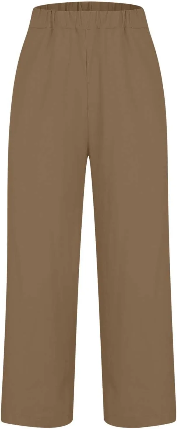 Hvyesh Linen Pants Women Summer, Womens Linen Pants Petite Length Elastic Waist Wed Leg, Straight Leg Pants for Women Casual
