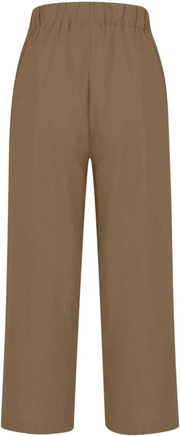 Hvyesh Linen Pants Women Summer, Womens Linen Pants Petite Length Elastic Waist Wed Leg, Straight Leg Pants for Women Casual