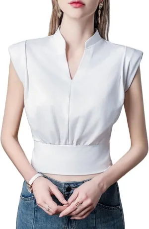 Irsutey Women Sleeveless Summer Tank Tops V Neck Solid Ribbed Tee Shirts Casual Slim Fit 2024 Trendy Basic Crop Shirt