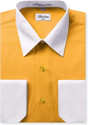 Italy Men's Long Sleeve Two Tone Premium Dress Shirt