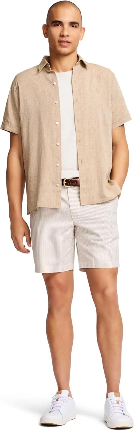 IZOD Men's Linen Button Down Short Sleeve Shirt