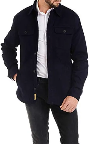 Jachs Mens Flannel Lined Shirt Jacket (L, Denim)