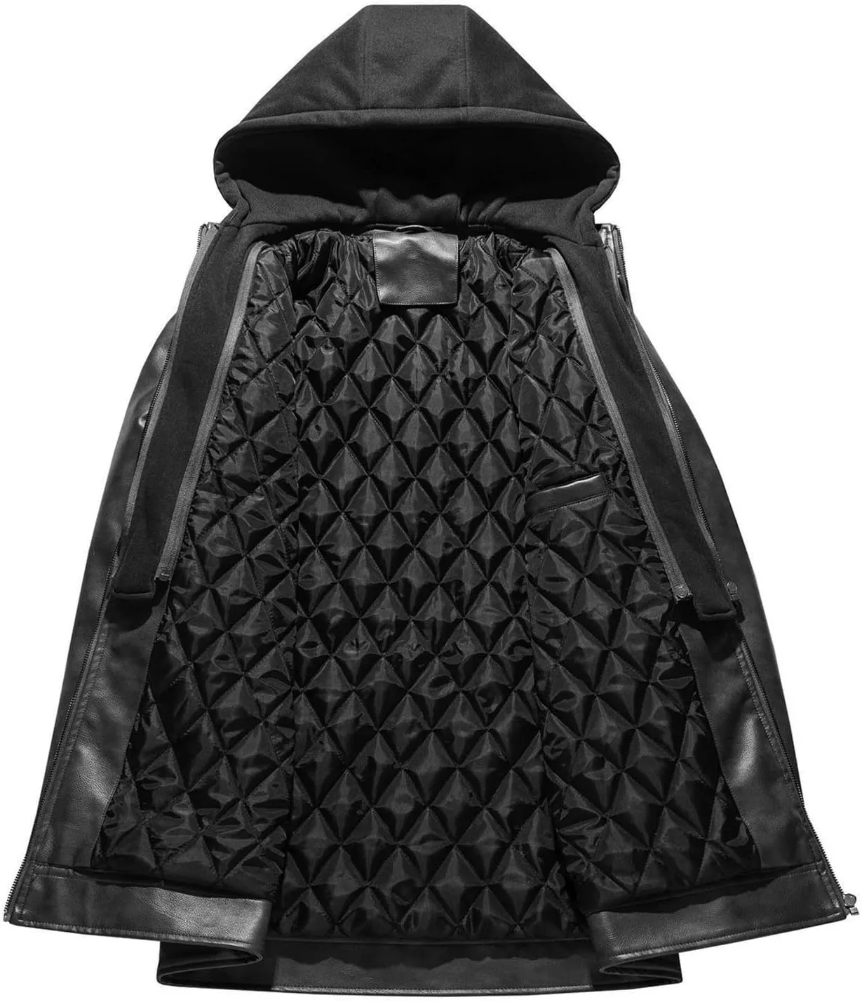 JEShifangjiusu Men?S Casual Stand Collar Pu Faux Leather Zip-Up Motorcycle Bomber Jacket Warm Coat With A Removable Hood