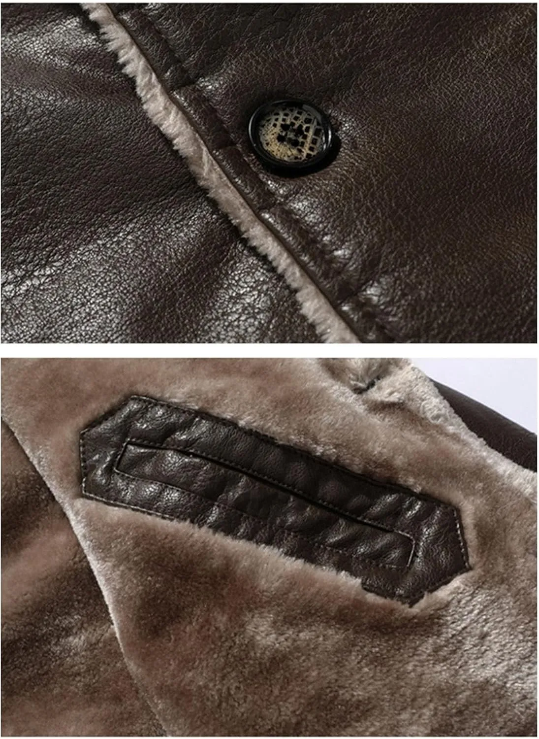 JEsilunmaMY Mens Fur Suit Collar Trench Coat Fashion Business 3 Button Leather Jacket Fall Winter Fleece Sherpa Windbreaker