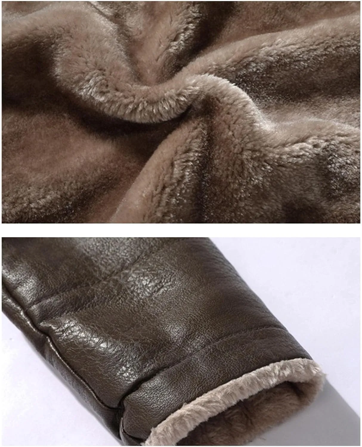 JEsilunmaMY Mens Fur Suit Collar Trench Coat Fashion Business 3 Button Leather Jacket Fall Winter Fleece Sherpa Windbreaker