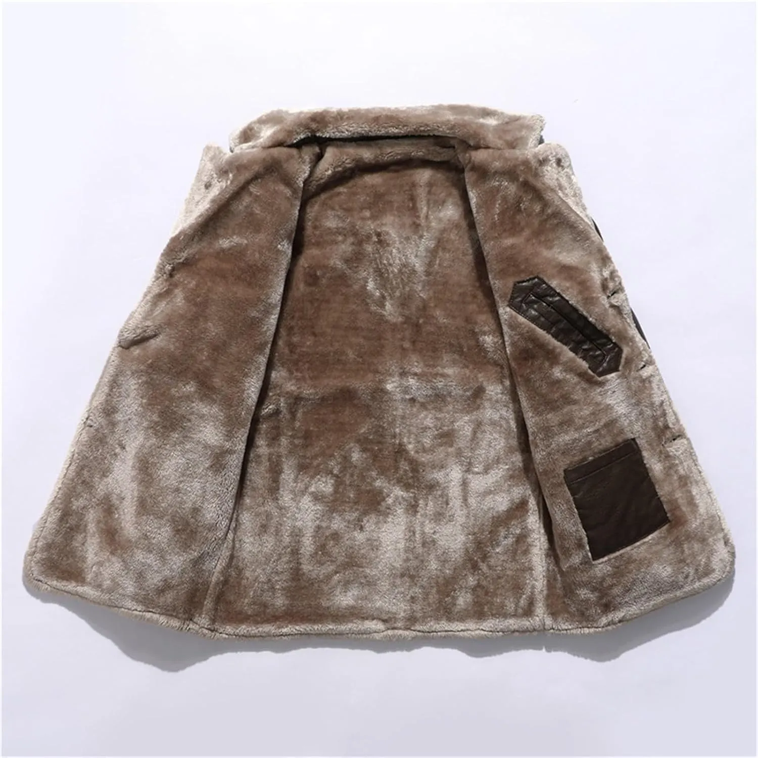 JEsilunmaMY Mens Fur Suit Collar Trench Coat Fashion Business 3 Button Leather Jacket Fall Winter Fleece Sherpa Windbreaker