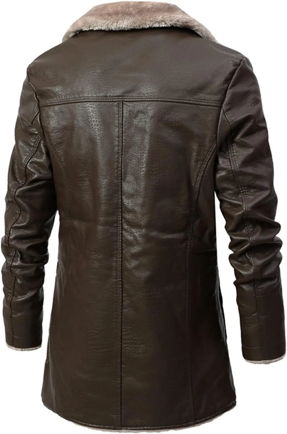 JEsilunmaMY Mens Fur Suit Collar Trench Coat Fashion Business 3 Button Leather Jacket Fall Winter Fleece Sherpa Windbreaker