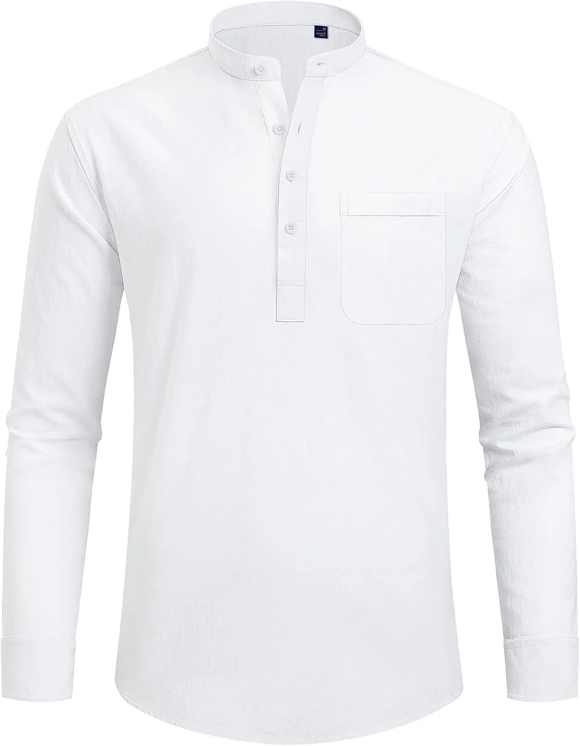 J.VER Men's Linen Roll Up Long Sleeve Shirt Cotton Casual Beach Shirts Henley T-Shirt Band Collar Vacation Tops with Pocket