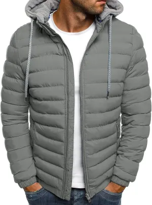 Karwuiio Men Winter Down Jackets & Coats Long Sleeves Solid Color Zip-Up Puffer Hooded Coats with Pockets