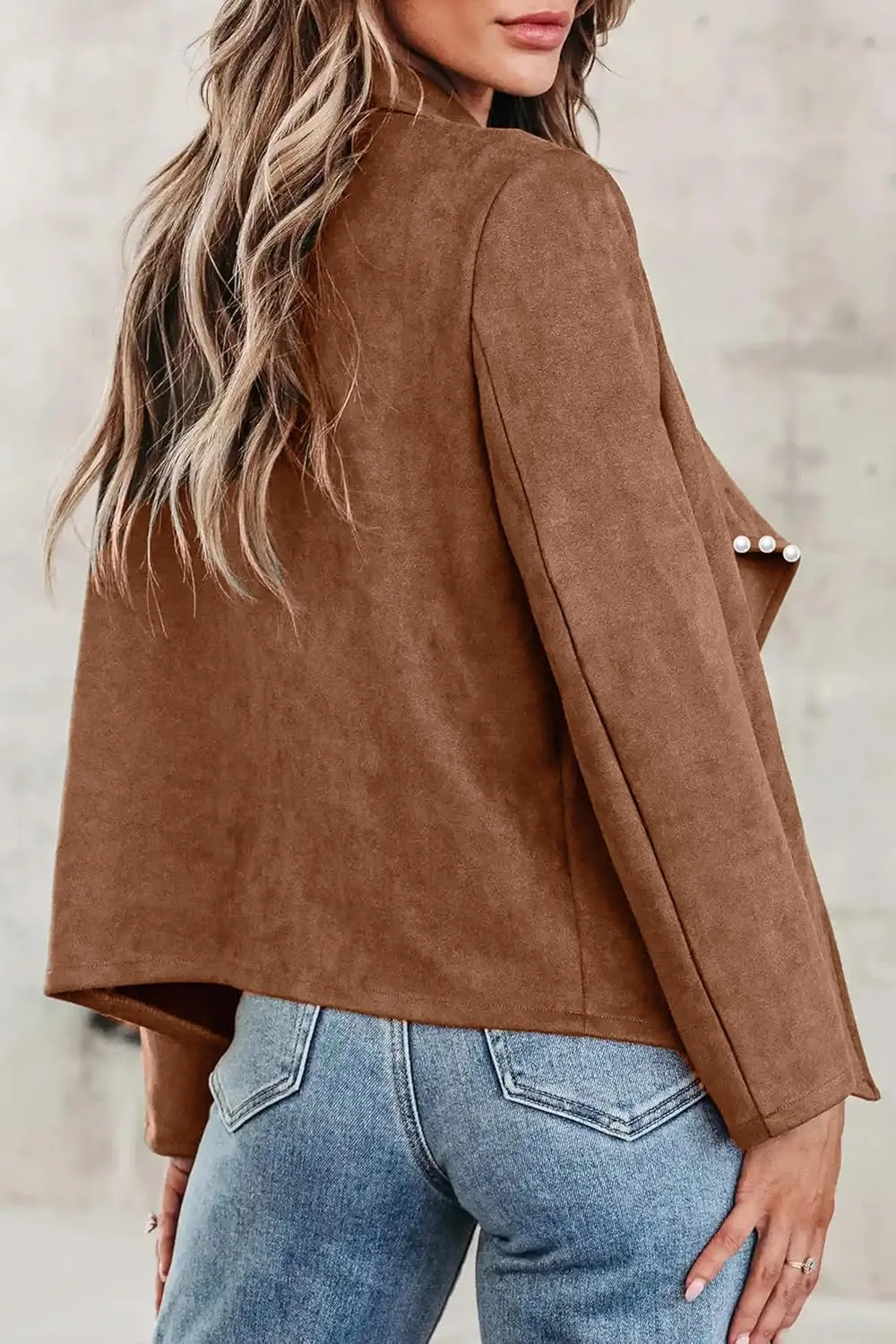 Kedera Womens Faux Suede Jackets With Pearls Fall Fashion 2024 Outfits Open Front Cropped Biker Bomber Coat Outwear