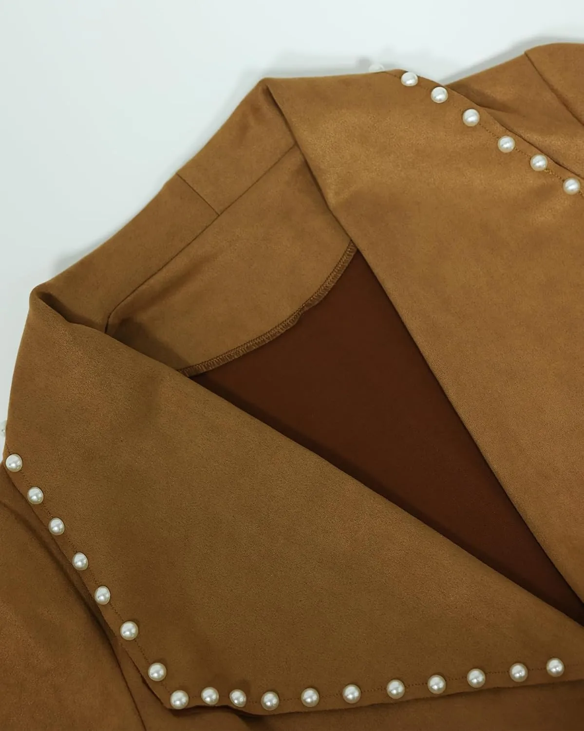 Kedera Womens Faux Suede Jackets With Pearls Fall Fashion 2024 Outfits Open Front Cropped Biker Bomber Coat Outwear