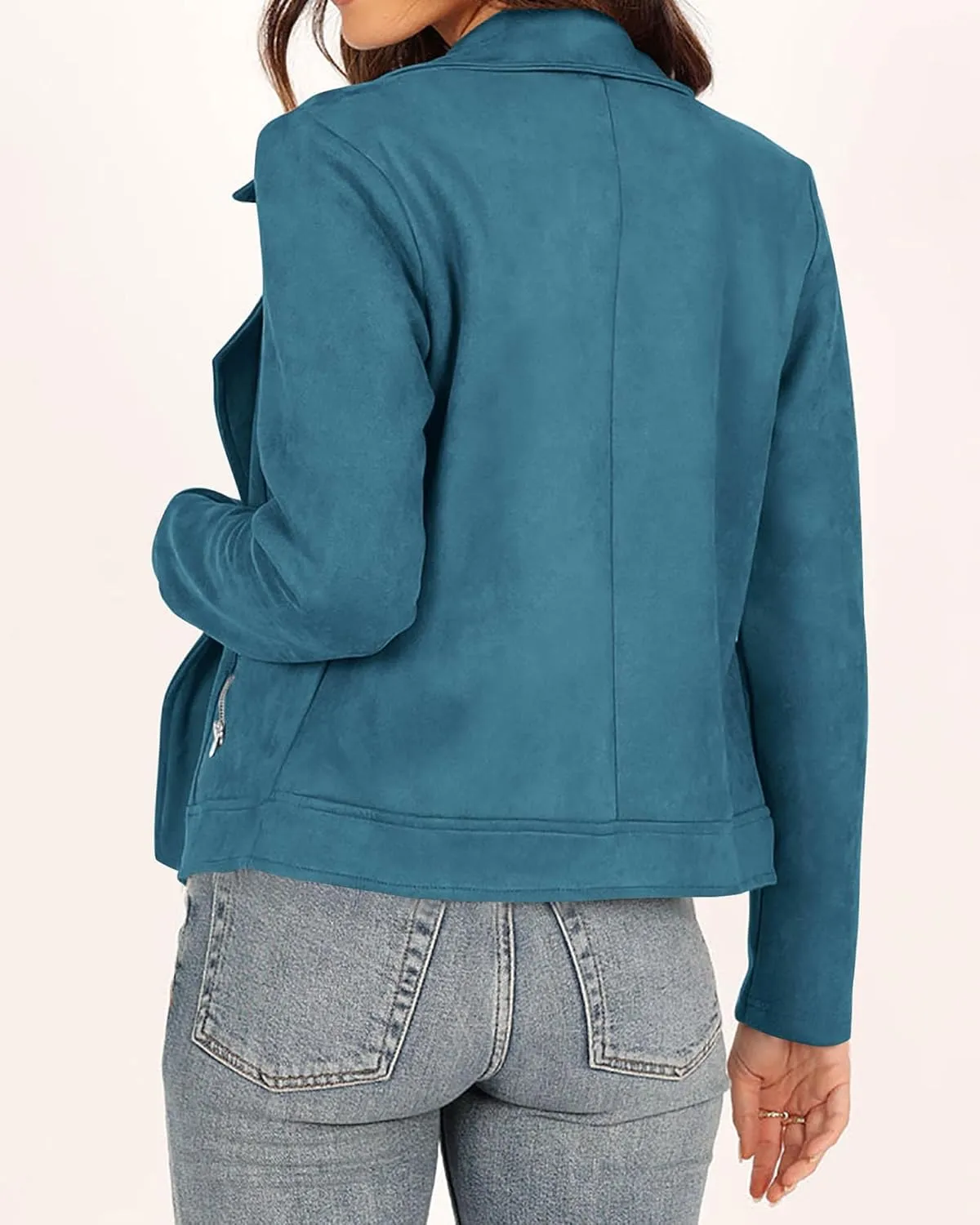 KIRUNDO Womens Faux Suede Jacket 2024 Fall Winter Clothes Casual Zipper Cropped Coat Bomber Biker Moto Jackets Outwear