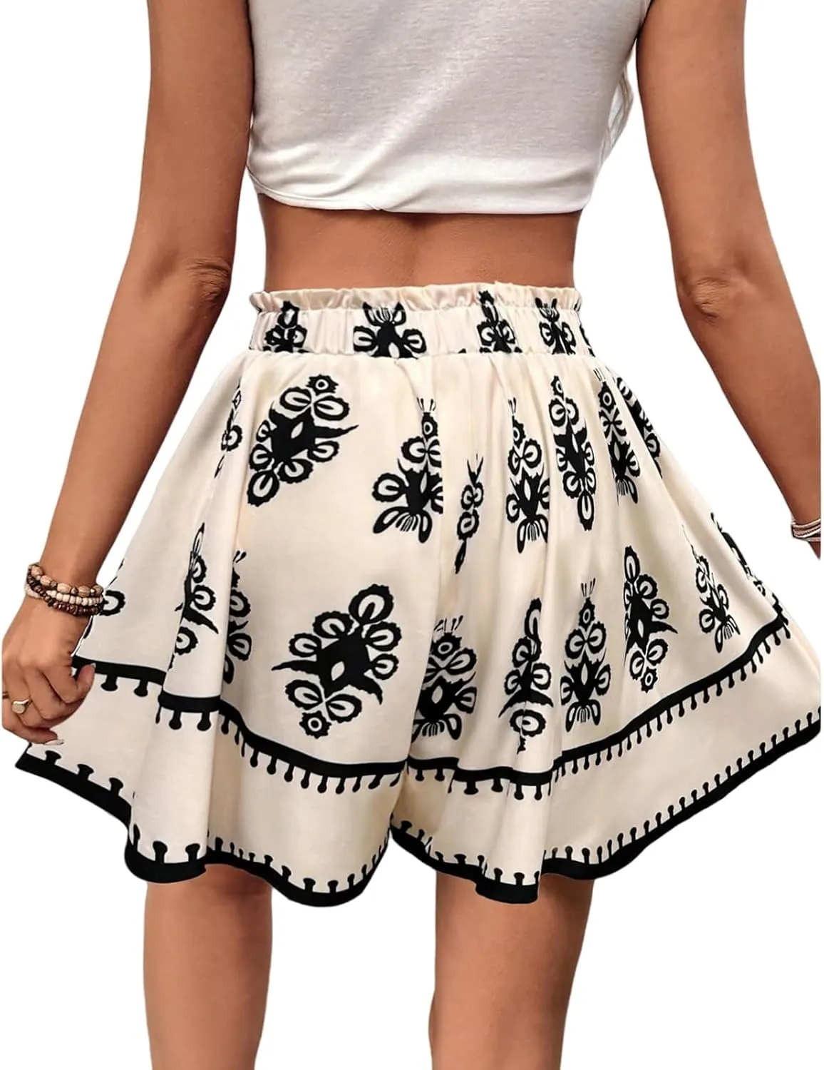 Kubbon Flowy Shorts for Women Floral Printed Shorts High Waist Boho Skorts Casual Baggy Ruffle Tennis Skirts Summer Clothes