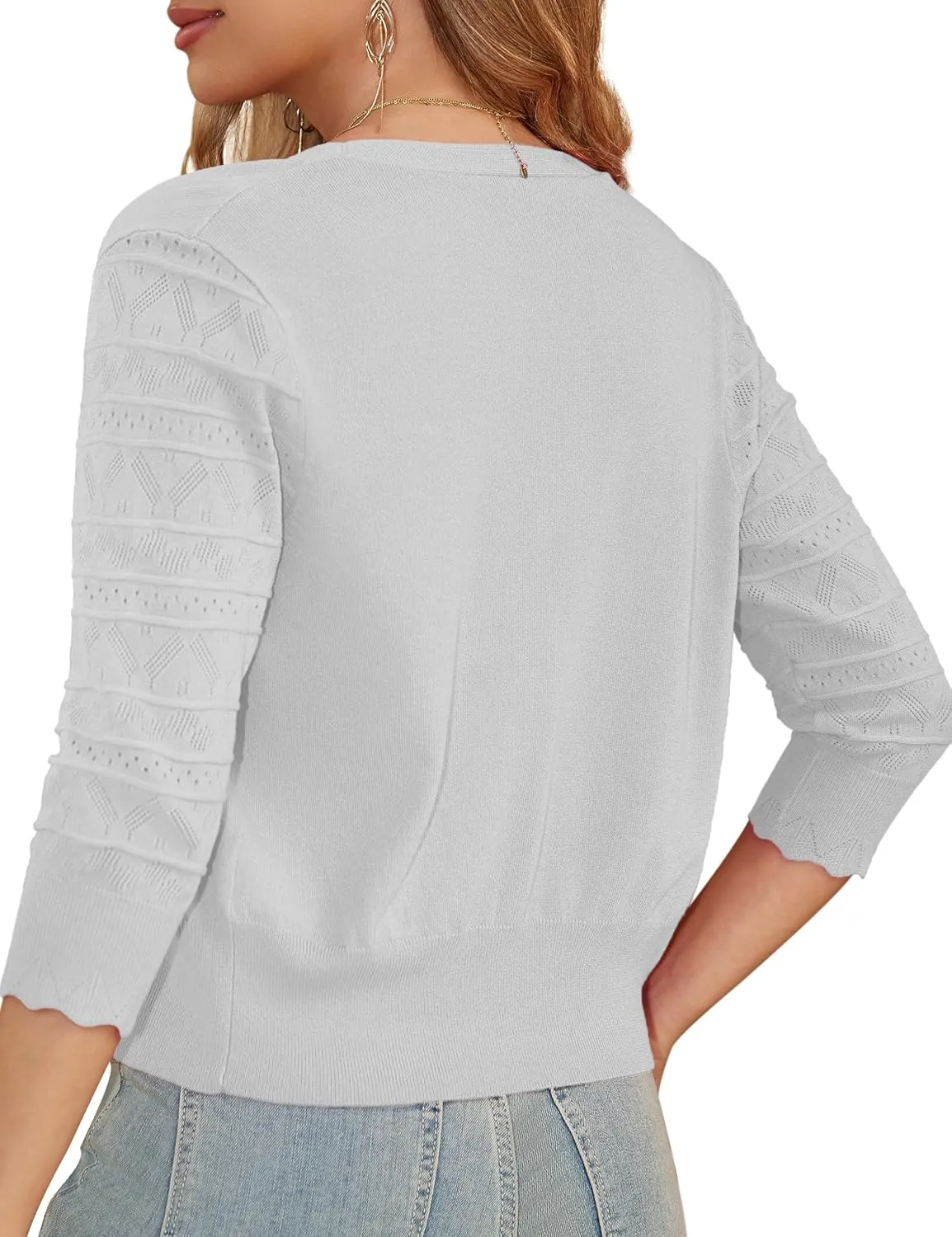 LIENRIDY Women's Crochet Cropped Cardigans Sweaters 3/4 Sleeve Open Front Bolero Shrugs, S-XL