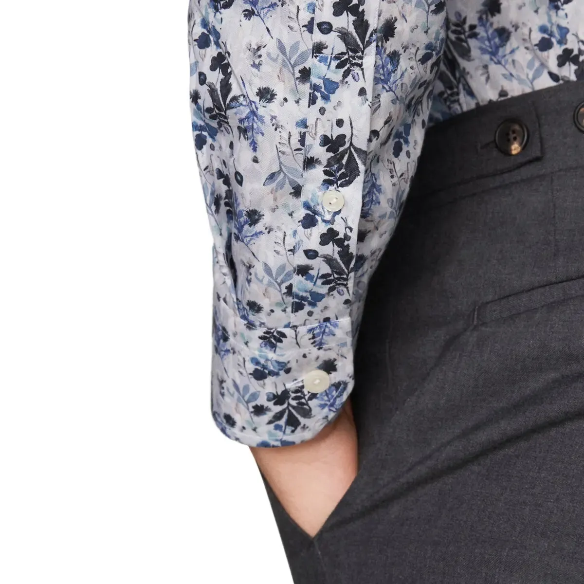 Light Blue Floral Print Slim Fit Shirt