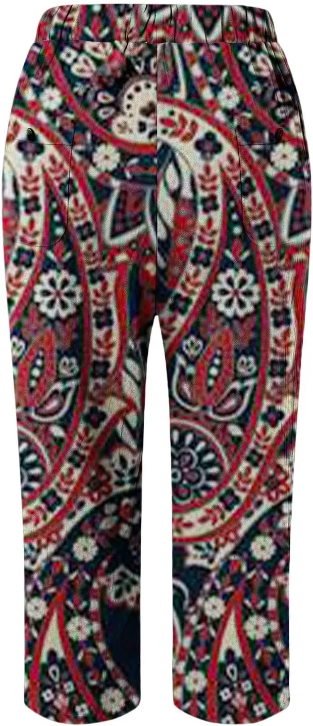 Linen Pant for Women 2025 Summer High Waist Elastic Straight Leg Lounge Pant Loose Casual Lightweight Beach Trousers