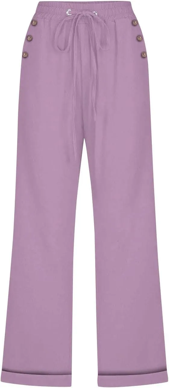 Linen Pants for Women 2025 Summer Casual Tie Knot Elastic High Waist Capri Pants Plus Size Wide Leg Lounge Capris