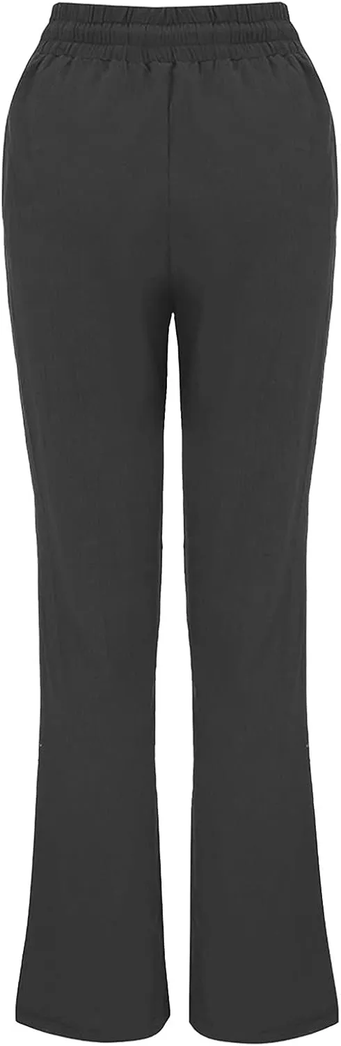 Linen Pants Women High Waist Casual Linen Pants Drawstring Straight Leg Lounge Trousers Pockets Vacation Beach Pants