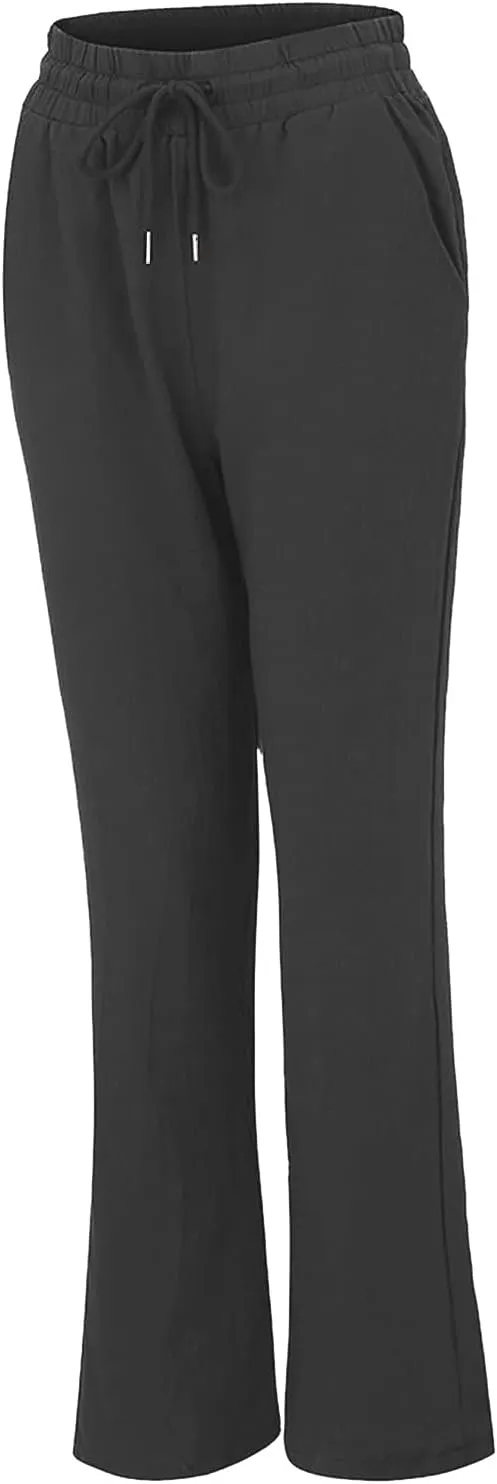 Linen Pants Women High Waist Casual Linen Pants Drawstring Straight Leg Lounge Trousers Pockets Vacation Beach Pants