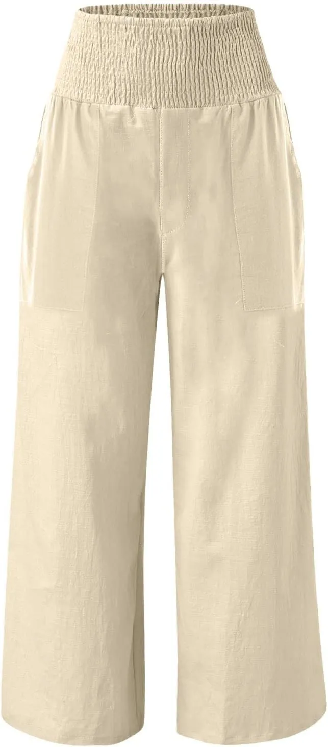 Linen Pants Women Summer 2025 Flowy Wide Leg High Waisted Pants Casual Beach Trousers Vacation Outfits for Women