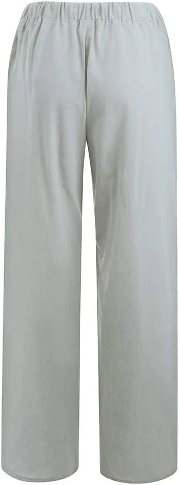 Linen Pants Women Summer Baggy Wide Leg Drawstring Cotton Pants High Waist Lounge Pants Casual Beach Palazzo Trousers