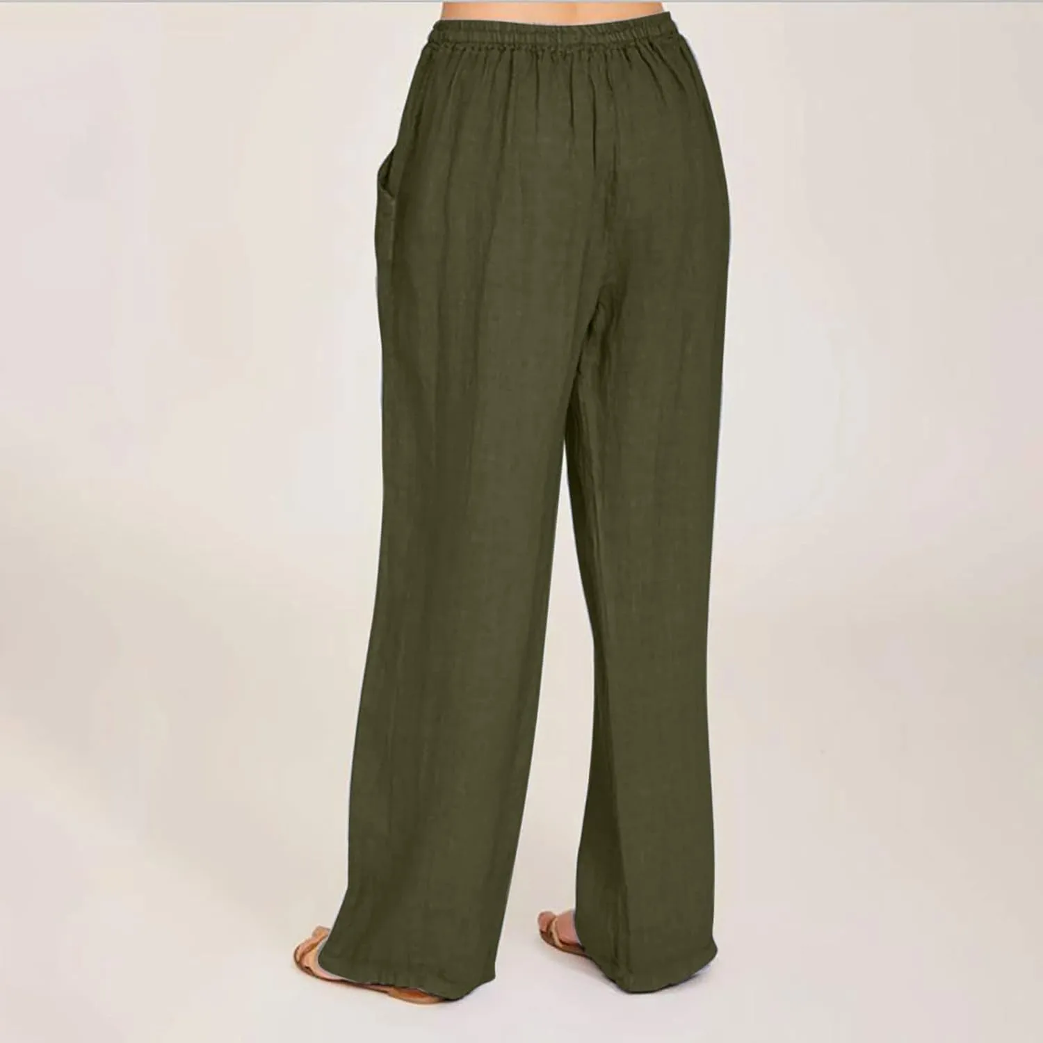 Linen Pants Women Summer Baggy Wide Leg Drawstring Cotton Pants High Waist Lounge Pants Casual Beach Palazzo Trousers