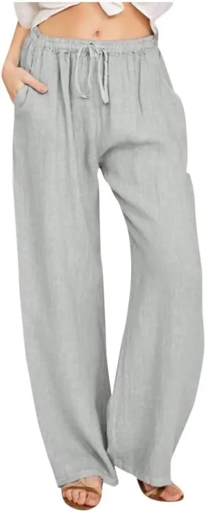 Linen Pants Women Summer Baggy Wide Leg Drawstring Cotton Pants High Waist Lounge Pants Casual Beach Palazzo Trousers