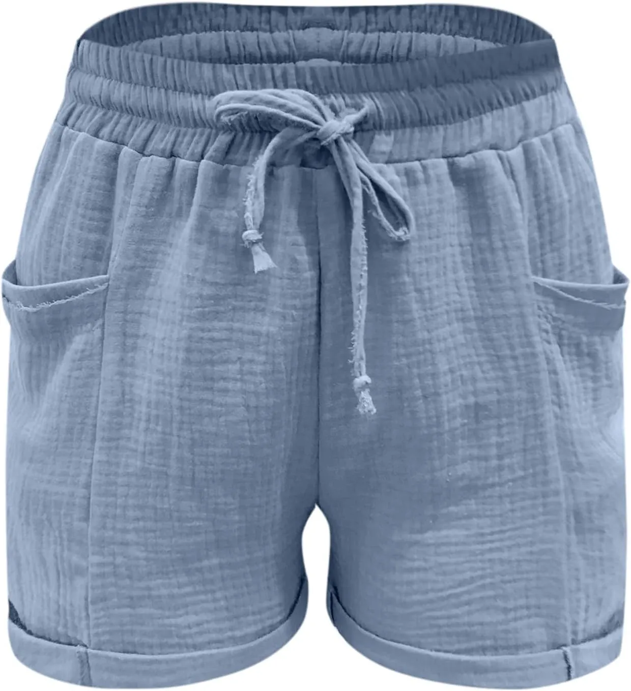 Linen Shorts for Women Plus Size Summer Beach Vacation Resort Wear Casual Drawstring Elastic High Waist Shortts with Pockets