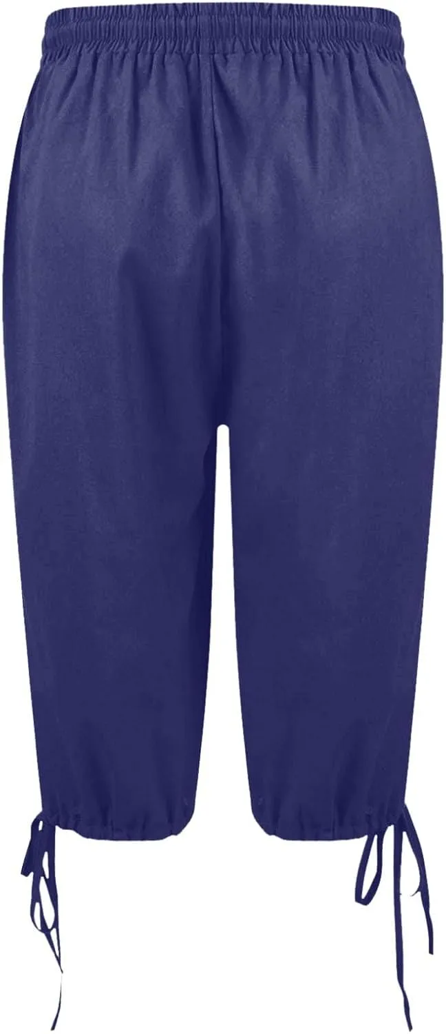 Linen Trousers for Women Solid Color Casual Side Lace Summer Drawstring Pants with Pocket for Beach Vacations