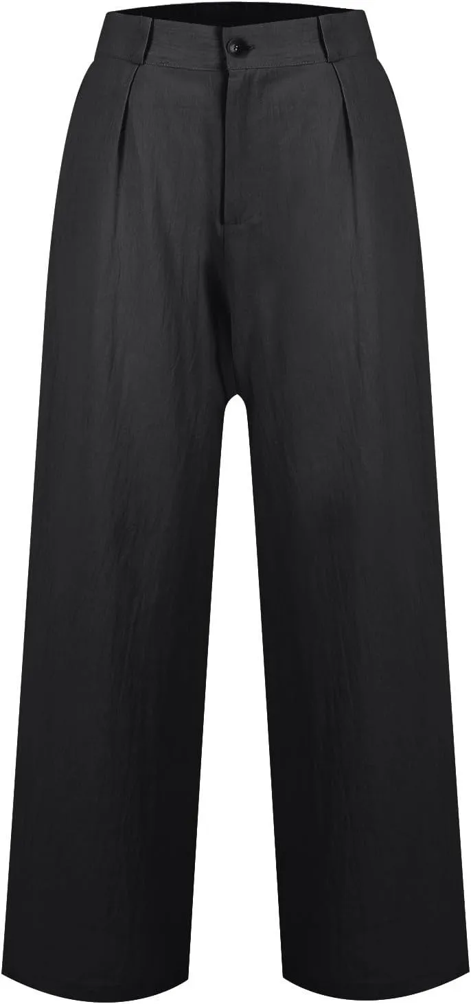 Linen Wide Leg Pants for Women Business Casual High Waisted Dress Pants Office Work Pants Straight Trousers w/Pockets