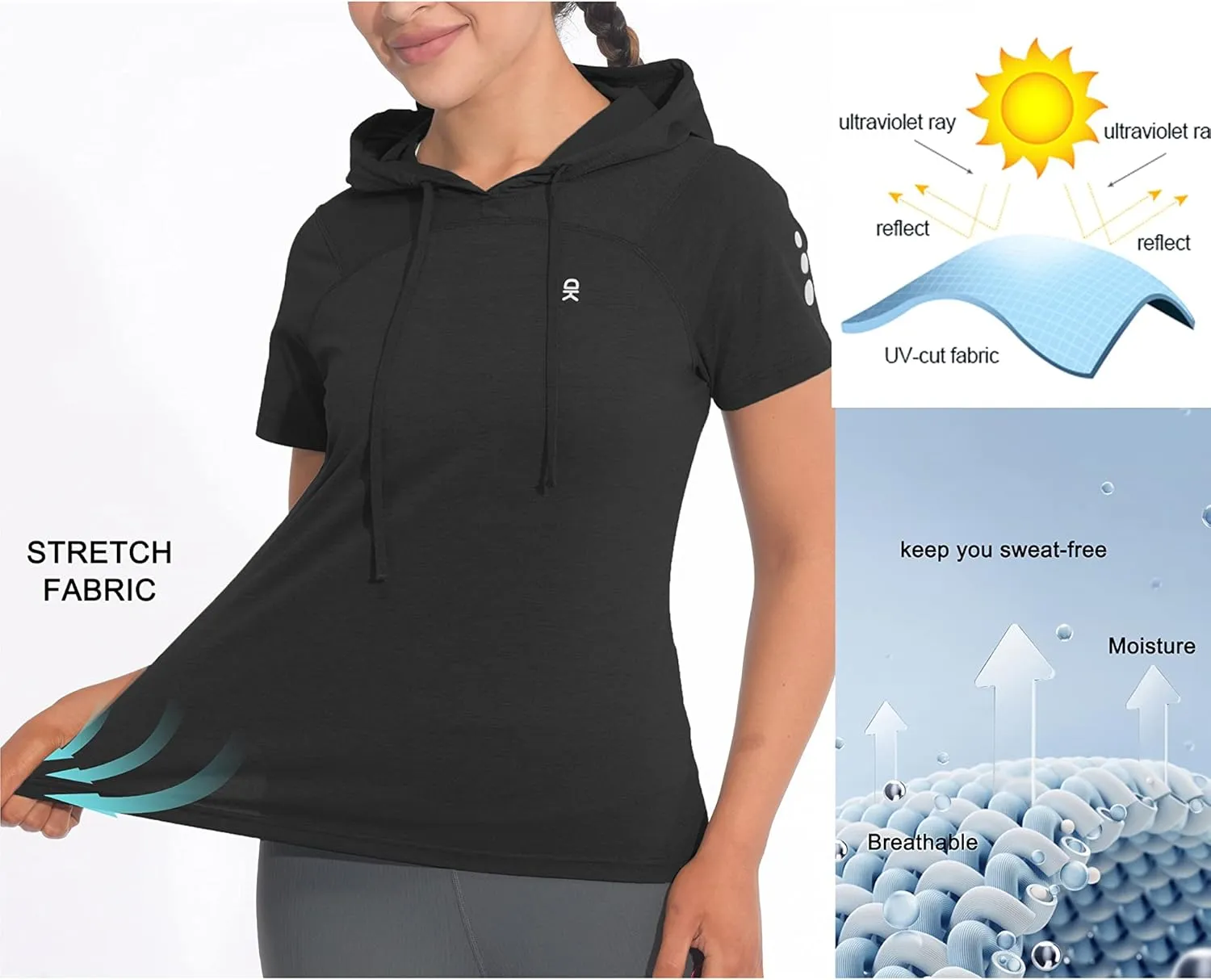 Little Donkey Andy Women's Short Sleeve Quick Dry T-Shirt with Hood Sun Protection Workout Stretch Basic Tops Tee