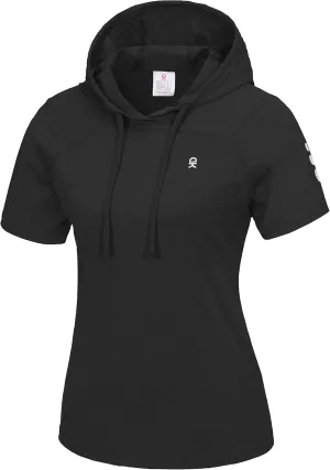 Little Donkey Andy Women's Short Sleeve Quick Dry T-Shirt with Hood Sun Protection Workout Stretch Basic Tops Tee