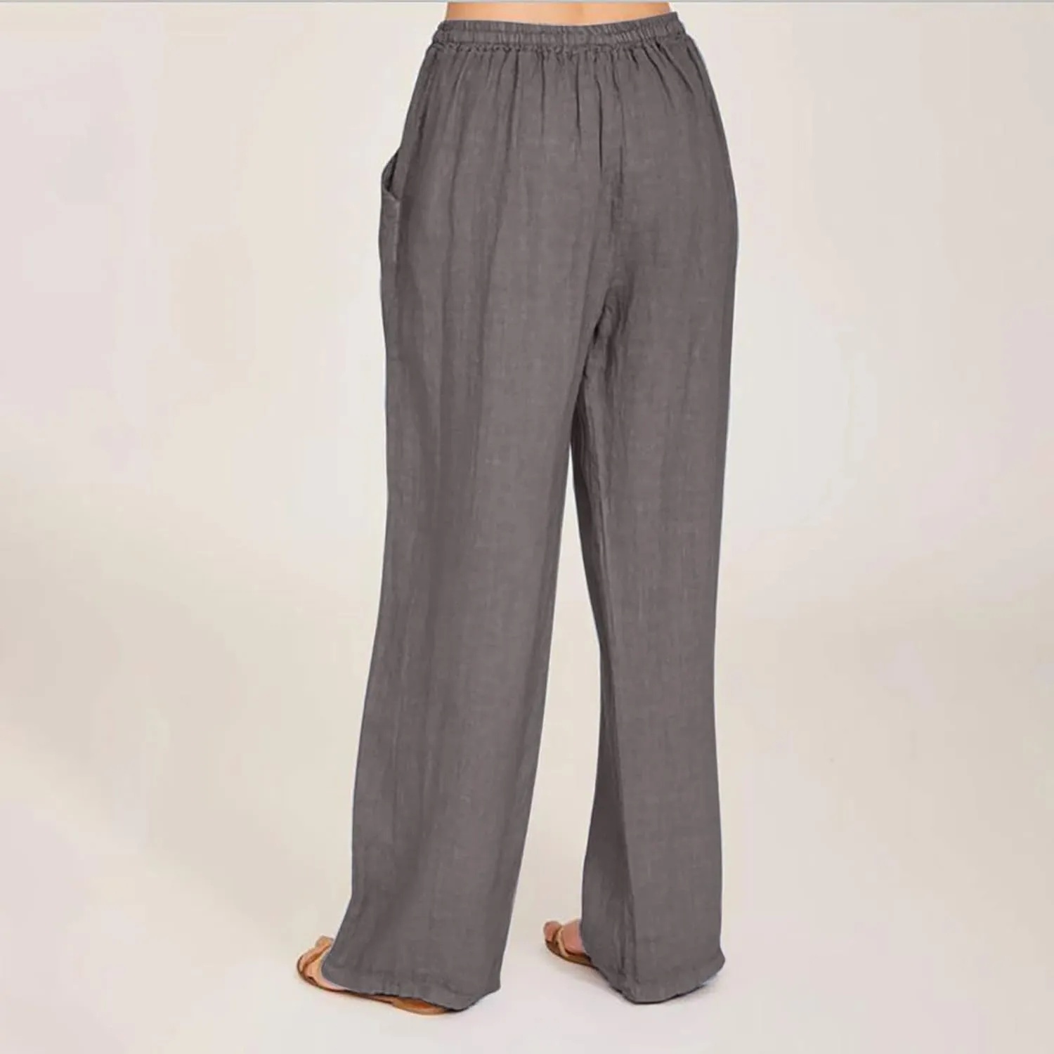 Loose Linen Pants for Women 2025 Summer Trendy Drawstring Waist Pants Beach Vacation Trousers with Pockets