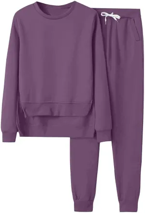 Lounge Sets for Women 2024 Long Sleeve V Neck Elastic Waist Sweatsuit Sweatshirt Wide Leg