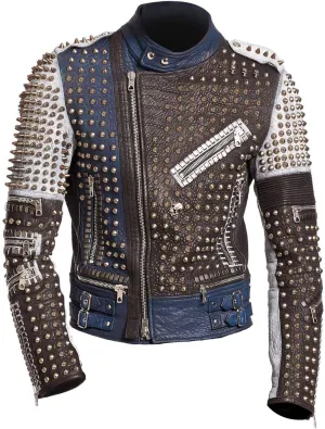 LP-FACON Mens Rock Punk Studded Leather Jacket - Brando Motorcycle Black Biker Leather Jacket Motorbike Spike Outerwear