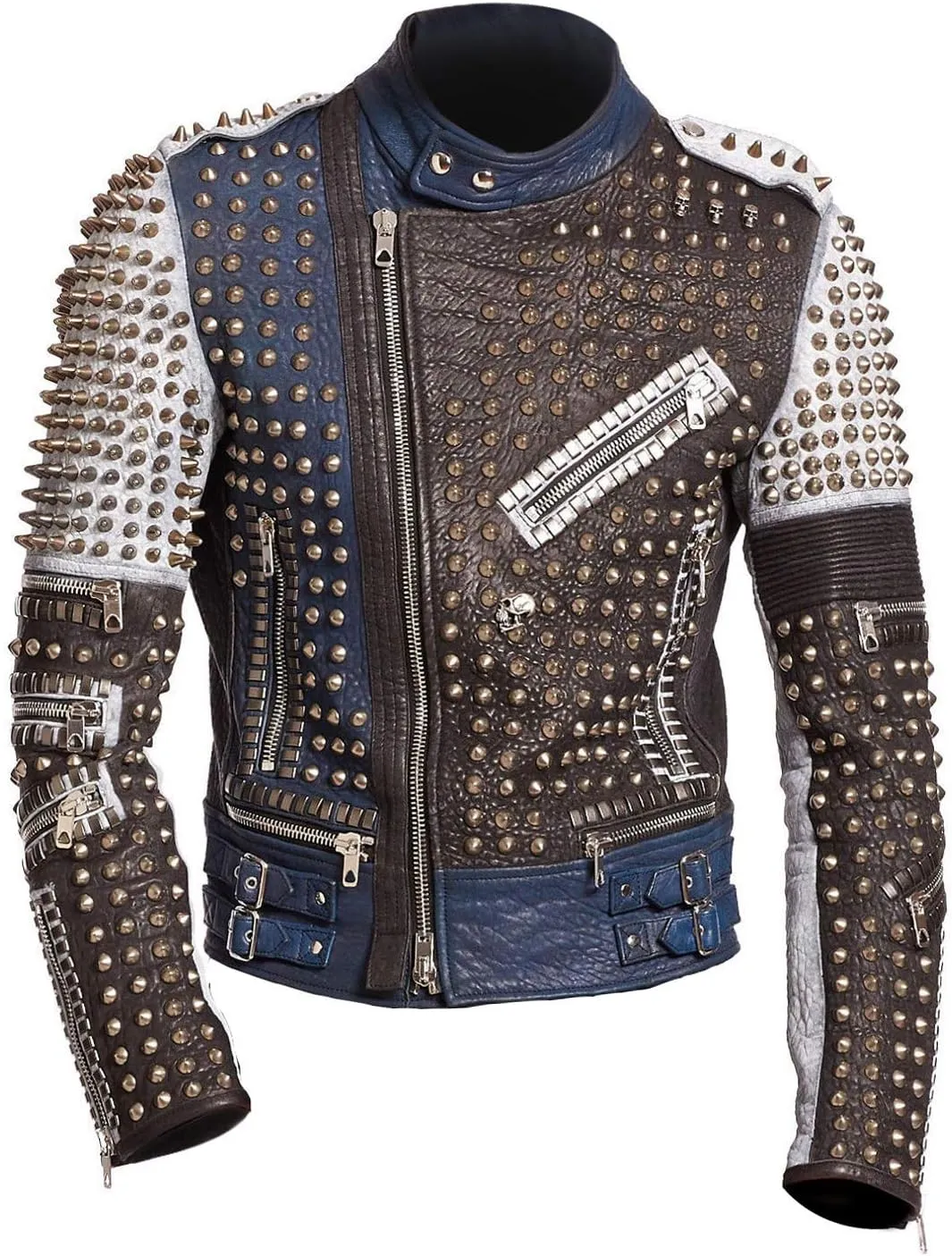 LP-FACON Mens Rock Punk Studded Leather Jacket - Brando Motorcycle Black Biker Leather Jacket Motorbike Spike Outerwear