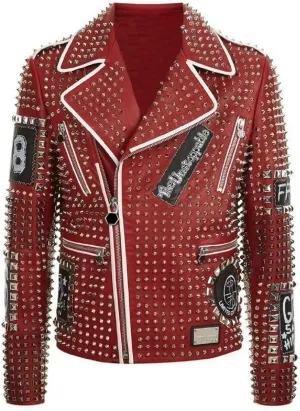 LP-FACON Mens Rock Punk Studded Leather Jacket - Brando Motorcycle Black Biker Leather Jacket Motorbike Spike Outerwear