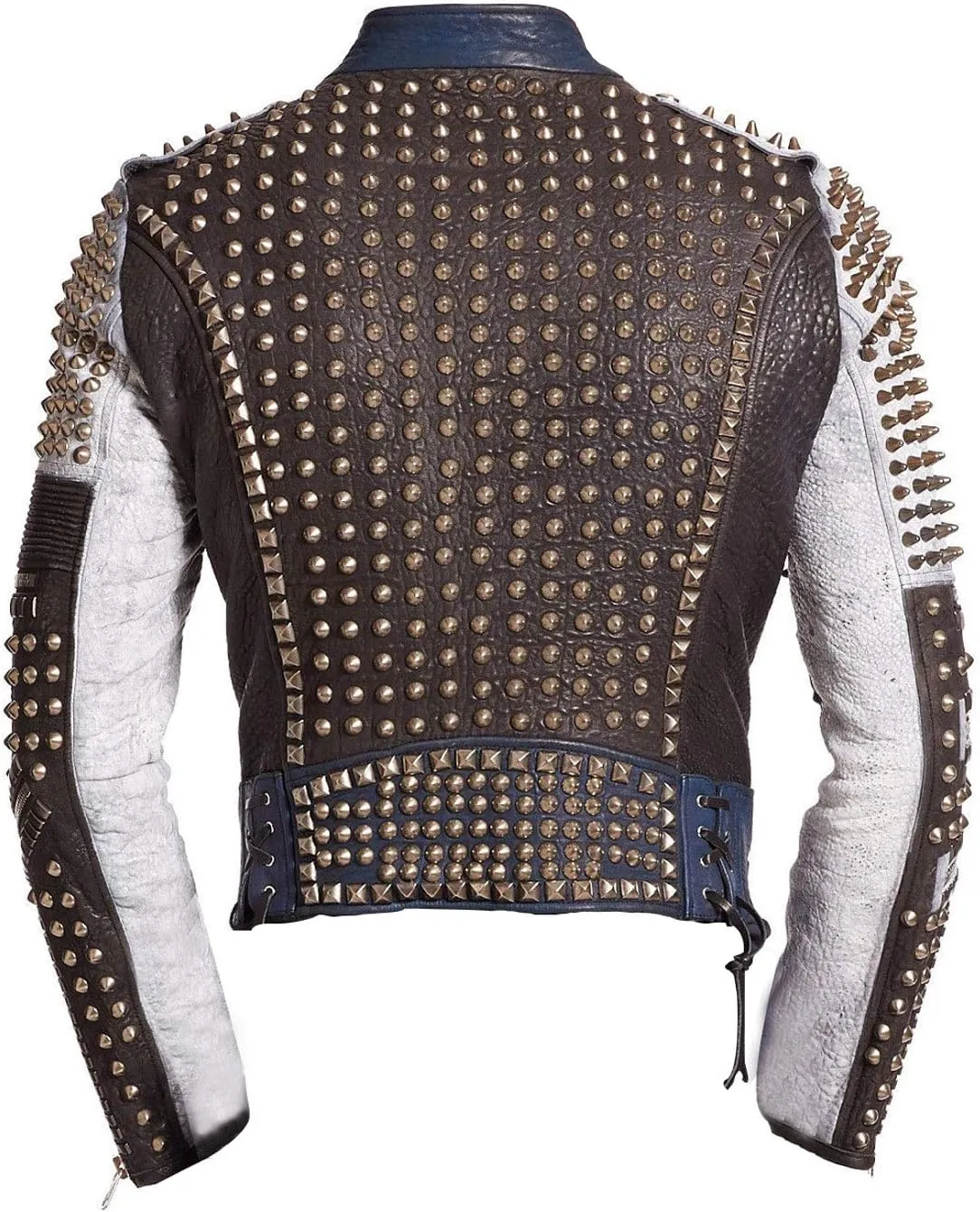 LP-FACON Mens Rock Punk Studded Leather Jacket - Brando Motorcycle Black Biker Leather Jacket Motorbike Spike Outerwear